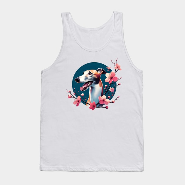 Joyful Greyhound with Spring Cherry Blossoms Tank Top by ArtRUs